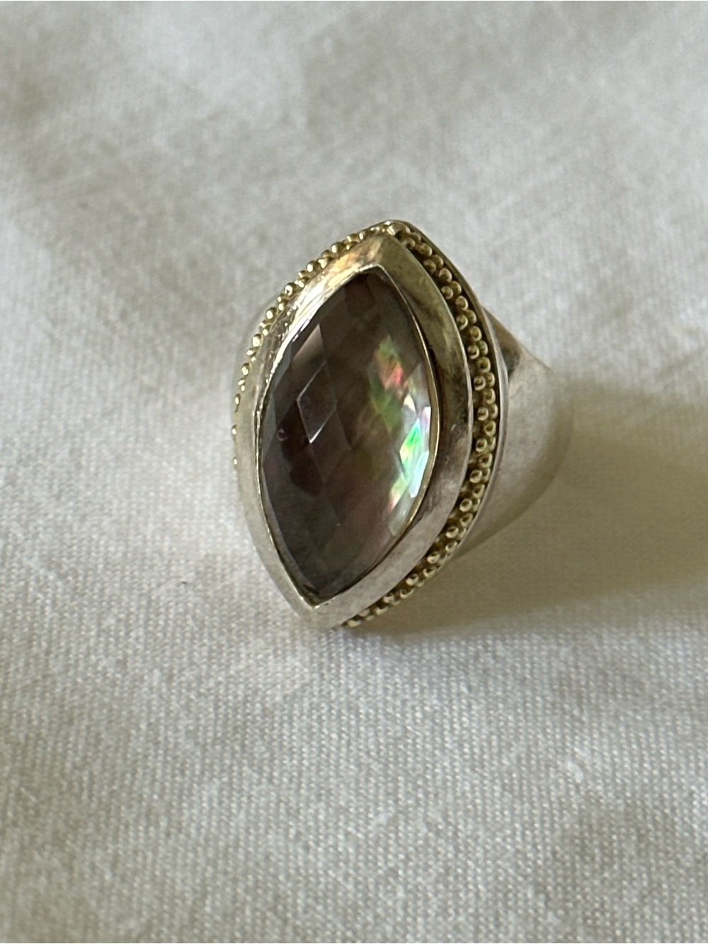 LAGOS Sterling Silver and 18k Gold Ring with Smokey Quartz Teardrop Stone - Picture 6 of 7